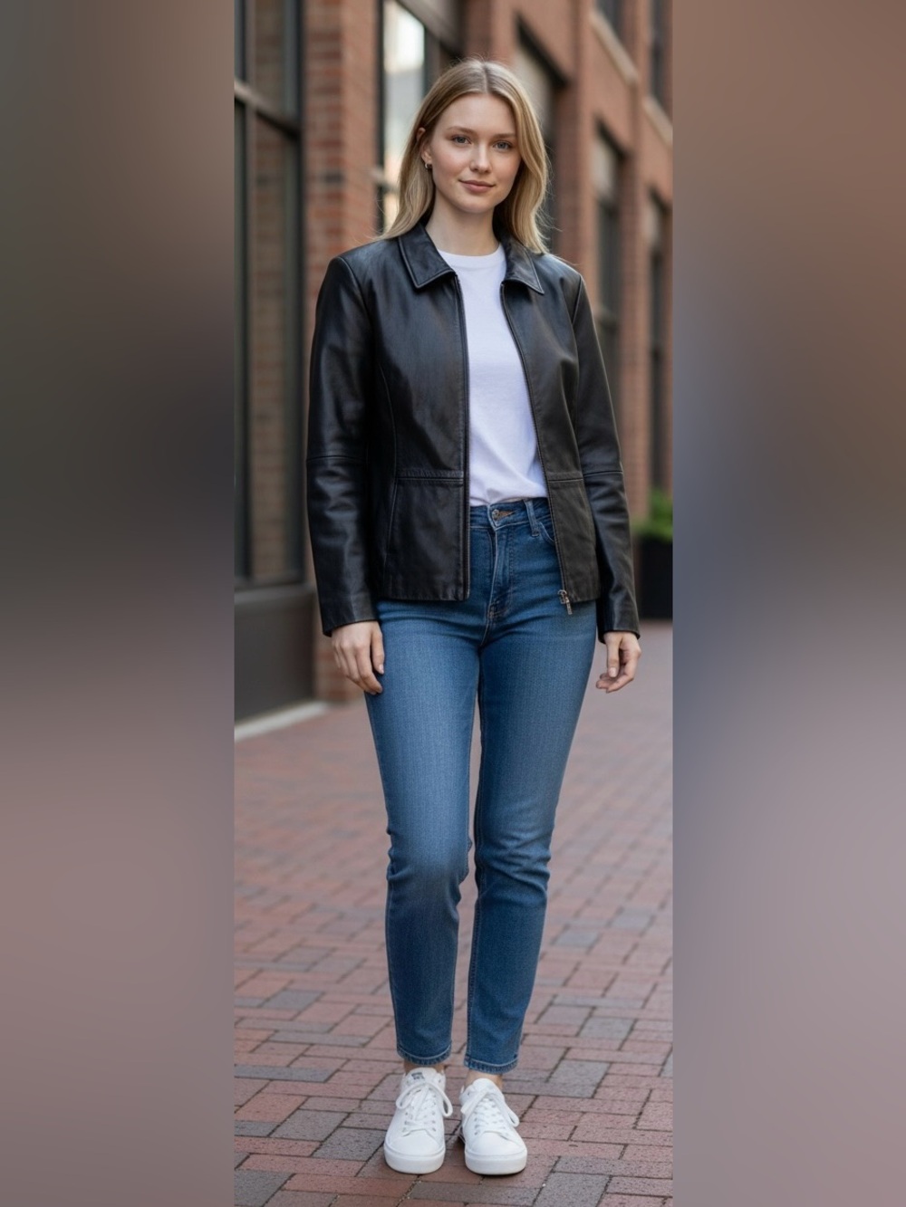 #015 Casual Corner Black Leather Jacket Size Medium